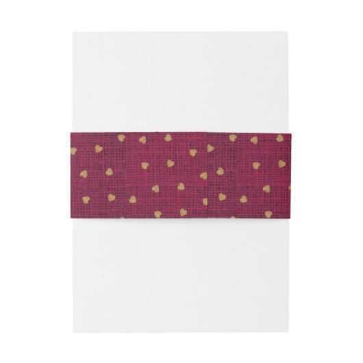Burgundy Burlap Cute Gold Hearts Rustic Farmhouse Uitnodigingen Wikkel (Achterkant Voorbeeld)