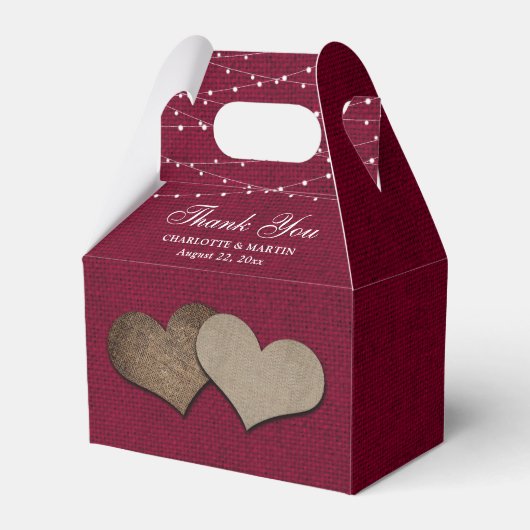 Burgundy Burlap Heart Wedding Bedankt Bedankdoosjes (Achterkant)