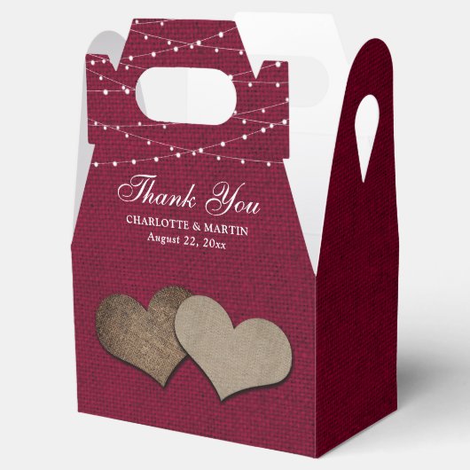 Burgundy Burlap Heart Wedding Bedankt Bedankdoosjes (Geopend)
