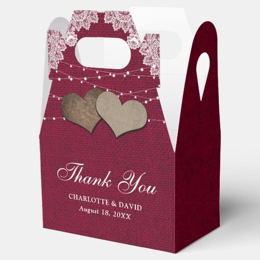 Burgundy Burlap Lace String Lights Wedding Bedankdoosjes (Geopend)