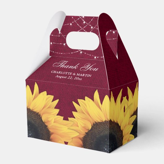 Burgundy Burlap Sunflower Weddenschap Hartelijk da Bedankdoosjes (Voorkant Zijde)
