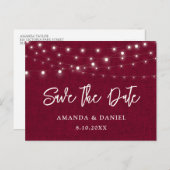 Burgundy Burlap Wedding Save the Date Aankondigingskaart (Voorkant / Achterkant)