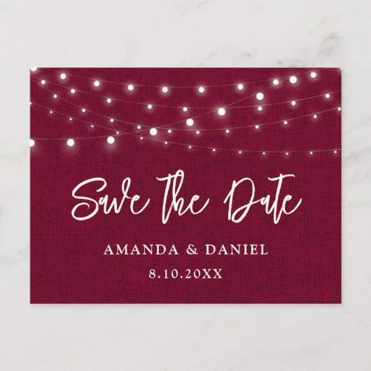 Burgundy Burlap Wedding Save the Date Aankondigingskaart (Voorkant)
