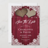 Burgundy Burlap Wedding Save the Date Kaart (Voorkant)