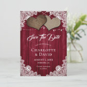 Burgundy Burlap Wedding Save the Date Kaart (Staand voorkant)
