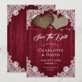 Burgundy Burlap Wedding Save the Date Kaart (Voorkant / Achterkant)