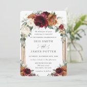 Burgundy Burnt Orange Ivory Floral Arch Wedding Kaart (Staand voorkant)