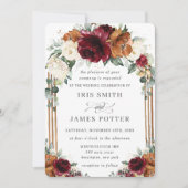Burgundy Burnt Orange Ivory Floral Arch Wedding Kaart (Voorkant)