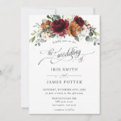 Burgundy Burnt Oranje Blush Ivory Floral Wedding Kaart (Voorkant)