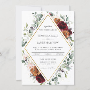 Burgundy Burnt Oranje Blush Ivory Floral Wedding Kaart