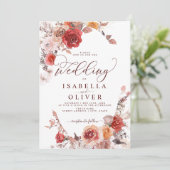 Burgundy Burnt Oranje BohoTerracotta Wedding Invit Kaart (Staand voorkant)