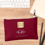 Burgundy business logo name monogram etui<br><div class="desc">Burgundy background,  white and gray text. Personalize and add your business logo,  first name,  monogram initials and full name.</div>