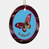 Burgundy Butterfly op Blue Sky Merry en Bright Keramisch Ornament (Rechts)