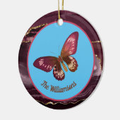 Burgundy Butterfly op Blue Sky Merry en Bright Keramisch Ornament (Links)