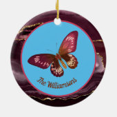 Burgundy Butterfly op Blue Sky Merry en Bright Keramisch Ornament (Achterkant)