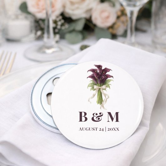 Burgundy Calla Lily Wedding Bouquet Ivory Ribbon Button Flesopener