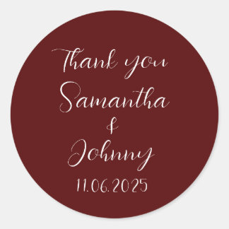 Burgundy Calligraphy Elegant Couple Wedding Ronde Sticker