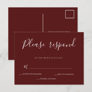Burgundy Calligraphy Wedding RSVP Card Briefkaart