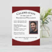 Burgundy CELEBRATION OF LIFE Photo Funeral Kaart (Staand voorkant)