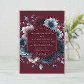 Burgundy Celestial Bloom Wedding Kaart (Staand voorkant)