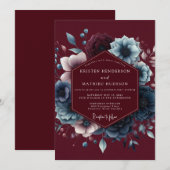Burgundy Celestial Bloom Wedding Kaart (Voorkant / Achterkant)