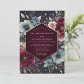 Burgundy Celestial Bloom Wedding Kaart (Staand voorkant)