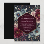 Burgundy Celestial Bloom Wedding Kaart (Voorkant / Achterkant)