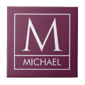 Burgundy Ceramic Tile with Custom Initial & Name Tegeltje (Voorkant)