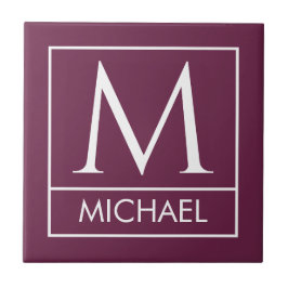 Burgundy Ceramic Tile with Custom Initial & Name Tegeltje