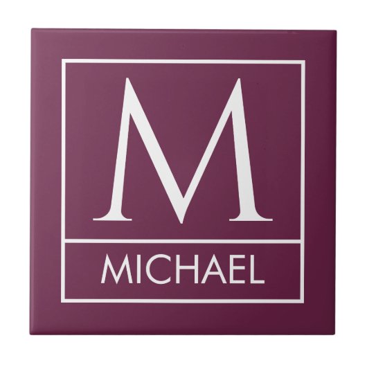 Burgundy Ceramic Tile with Custom Initial & Name Tegeltje (Voorkant)