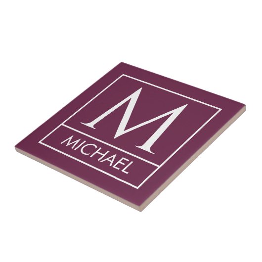 Burgundy Ceramic Tile with Custom Initial & Name Tegeltje (Zijkant)