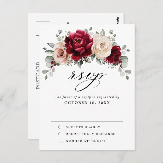 Burgundy Champagne Ivoorkleurig Mauve Roze Bloemmo Briefkaart (Voorkant / Achterkant)