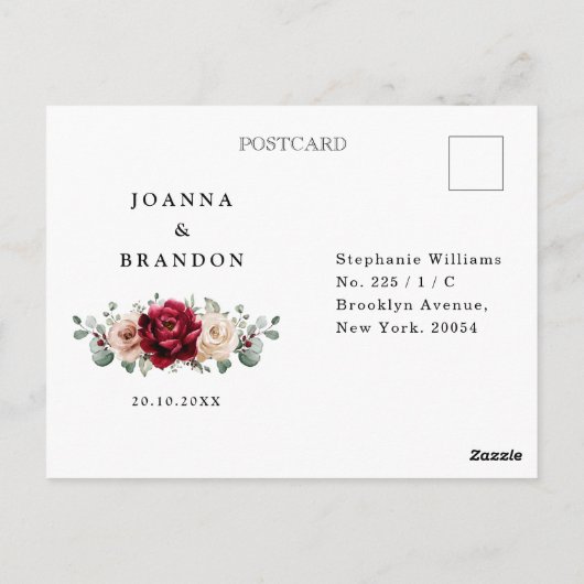 Burgundy Champagne Ivoorkleurig Mauve Roze Bloemmo Briefkaart (Achterkant)