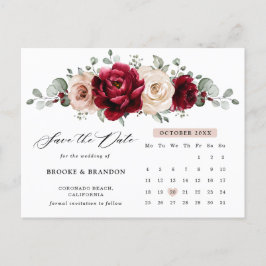 Burgundy Champagne Ivory Calendar Save the Date Briefkaart