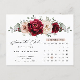 Burgundy Champagne Ivory Calendar Save the Date Briefkaart