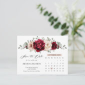 Burgundy Champagne Ivory Calendar Save the Date Briefkaart (Staand voorkant)