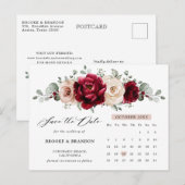 Burgundy Champagne Ivory Calendar Save the Date Briefkaart (Voorkant / Achterkant)