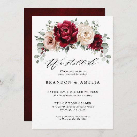 Burgundy Champagne Ivory Mauve Floral We doen dat  Kaart (Voorkant / Achterkant)