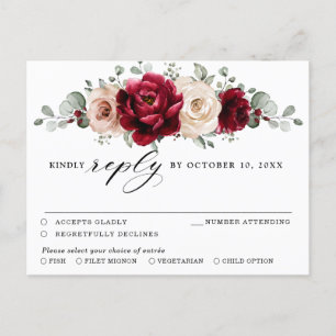 Burgundy Champagne Ivory Mauve Roos Floral RSVP Briefkaart