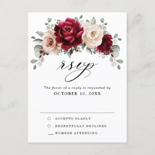 Burgundy Champagne Ivory Mauve Roos Floral RSVP Briefkaart