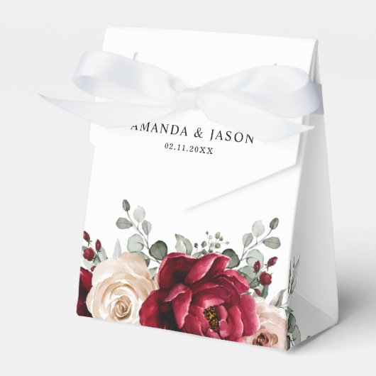 Burgundy Champagne Ivory Mauve Roos Floral Wedding Bedankdoosjes (Voorkant Zijde)