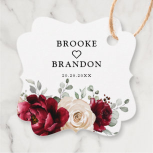 Burgundy Champagne Ivory Mauve Roos Floral Wedding Bedankjes Labels