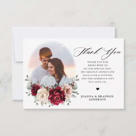 Burgundy Champagne Ivory Mauve Roos Floral Wedding Bedankkaart (Voorkant)