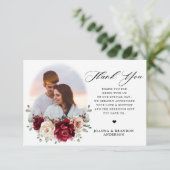 Burgundy Champagne Ivory Mauve Roos Floral Wedding Bedankkaart (Staand voorkant)