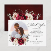 Burgundy Champagne Ivory Mauve Roos Floral Wedding Bedankkaart (Voorkant / Achterkant)