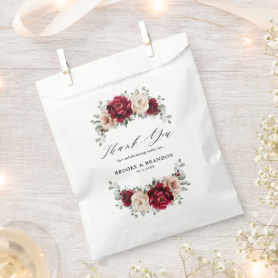 Burgundy Champagne Ivory Mauve Roos Floral Wedding Bedankzakje
