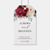 Burgundy Champagne Ivory Mauve Roos Floral Wedding Cadeaulabel (Voorkant)