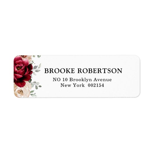 Burgundy Champagne Ivory Mauve Roos Floral Wedding Etiket (Voorkant)