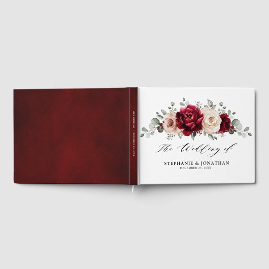 Burgundy Champagne Ivory Mauve Roos Floral Wedding Gastenboek (Volledig)