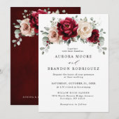 Burgundy Champagne Ivory Mauve Roos Floral Wedding Kaart (Voorkant / Achterkant)